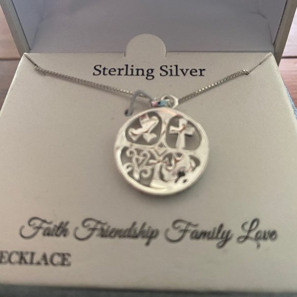 “Faith Friendship Family Love” Necklace -by Timeless Sterling Silver; NWT, NIB - Picture 2 of 6